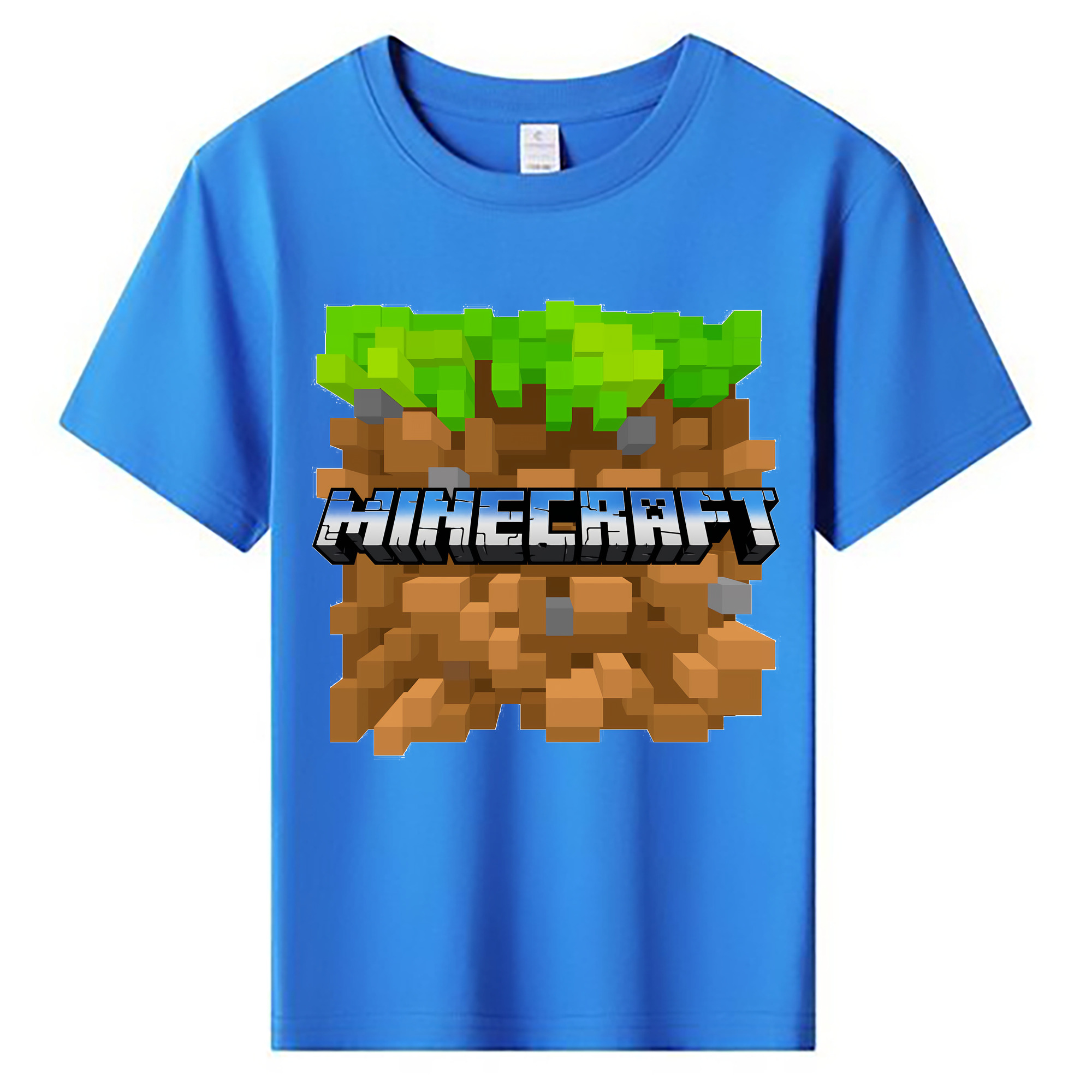（画像用） マインクラフト ブロックの世界 Minecraft MC Block world 綿100％キッズTシャツ（フロントプリント）
